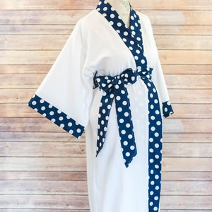 Maternity Robe in Super Soft Fleece Add a Labor and Delivery Gown for a Perfect Hospital Set Navy Polka Dot image 1