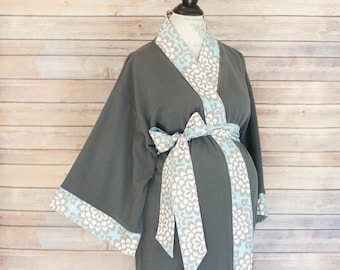 Maternity Robe in Super Soft Gray Fleece | Add a Labor and Delivery Gown for a Perfect Hospital Set | Baby Shower Gift | Paisley and Dot