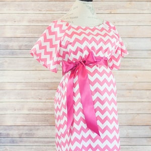 Maternity Hospital Delivery Gown Perfect Snaps for Breastfeeding, Skin to Skin, and Epidural Perfect Baby Shower Gift Pink Chevron image 1