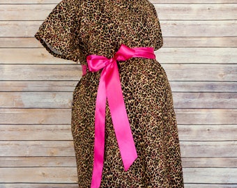 Leopard Maternity and Delivery Gown - The perfect gift for expecting moms, perfect snaps for breastfeeding, Unique baby shower gift