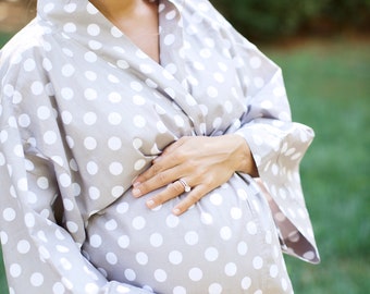 Maternity Robe - Super Soft Cotton - Darling on expecting moms - Perfect Baby Shower Gift - Navy Chevron