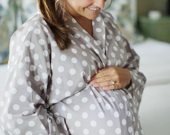 Maternity Robe - Super Soft Cotton - Darling on expecting moms - Perfect Baby Shower Gift - Gray Chevron
