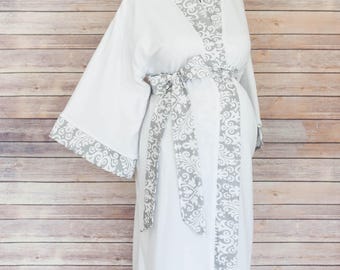 Maternity Robe - Super Soft Cotton - Darling on expecting moms - Perfect Baby Shower Gift - Gray Paisley
