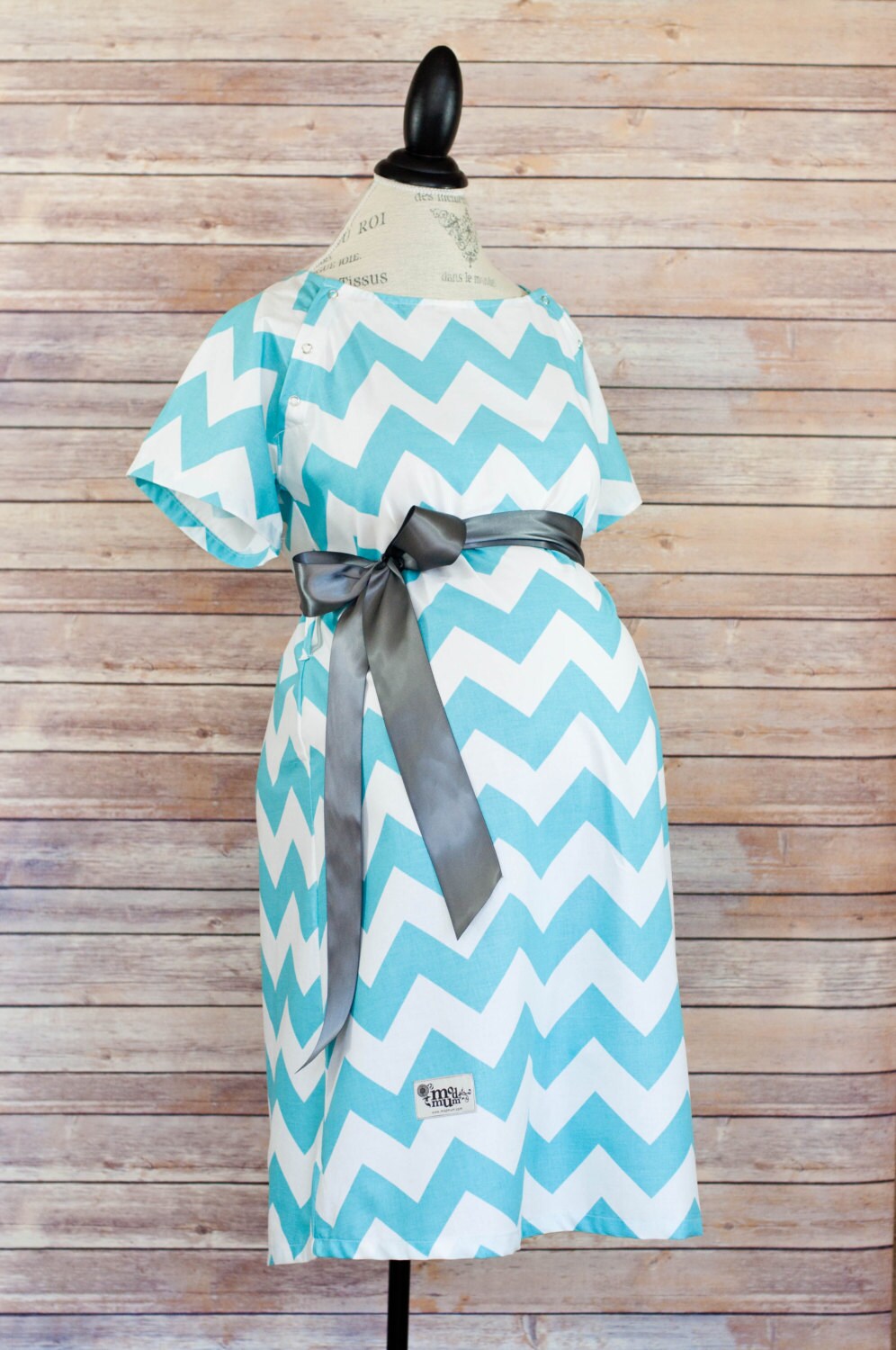 Aqua Chevron Maternity Hospital Delivery Gown Super Soft Etsy