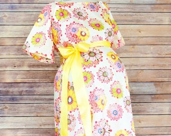 Maternity Hospital Delivery Gown - Snaps for Breastfeeding, Skin to Skin, and Epidural - Best Baby Shower Gift - Sunny