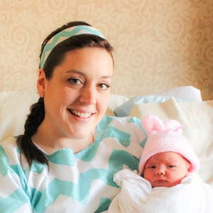 Maternity Hospital Delivery Gown- Super Soft -Perfect Snaps for Breastfeeding, Skin to Skin, and Epidural - Aqua Chevron