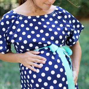 Maternity Robe in Super Soft Fleece Add a Labor and Delivery Gown for a Perfect Hospital Set Navy Polka Dot image 2