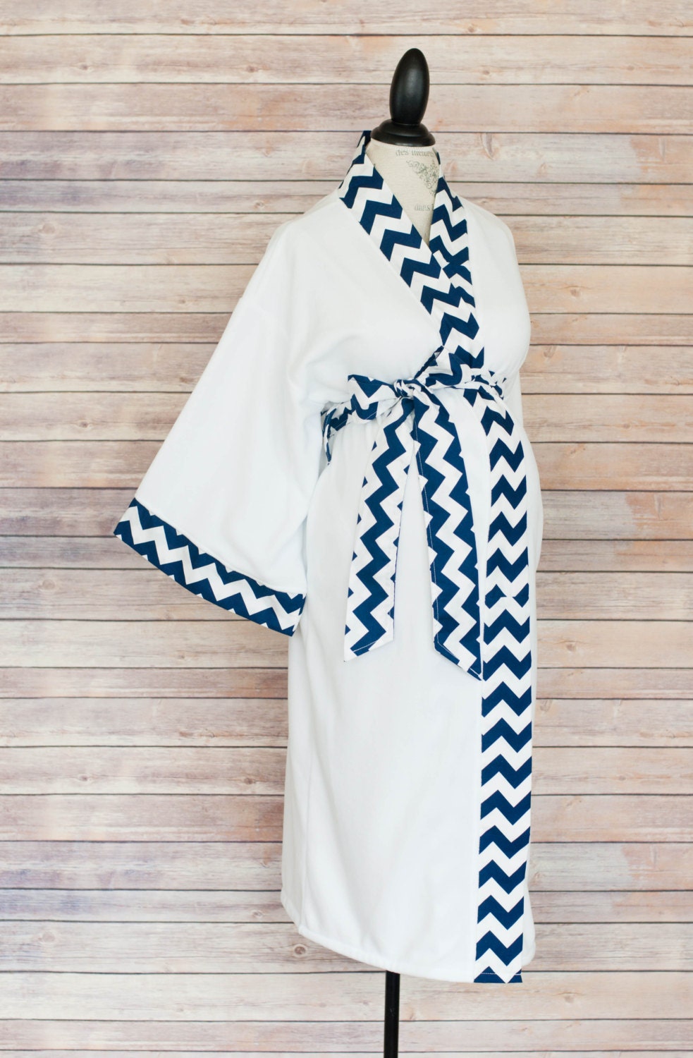 Navy Chevron Maternity Kimono Robe Super Soft Microfleece
