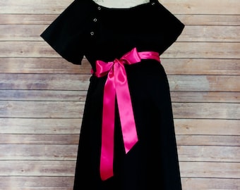 Maternity Hospital Delivery Gown - Perfect Snaps for Breastfeeding, Skin to Skin, and Epidural - Perfect Baby Shower Gift - Black Sateen