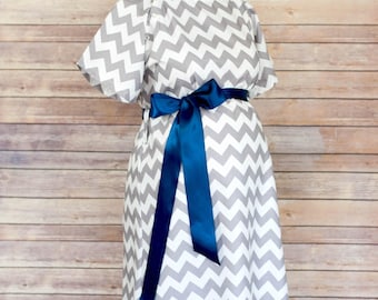 Maternity Hospital Delivery Gown- Super Soft -Perfect Snaps for Breastfeeding, Skin to Skin, and Epidural - Gray Chevron