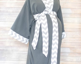 Maternity Robe in Super Soft Microfleece - Add a Labor and Delivery Gown for a Perfect Hospital Set - Gray Chevron