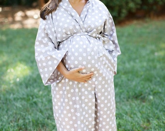 Peignoir de maternité - Coton super doux - Le chouchou des femmes enceintes - Le cadeau parfait pour une baby shower - Motif à chevrons rose