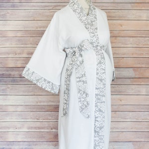 Maternity Hospital Delivery Gown Super Soft Perfect Snaps for Breastfeeding, Skin to Skin, and Epidural Gray Paisley image 3