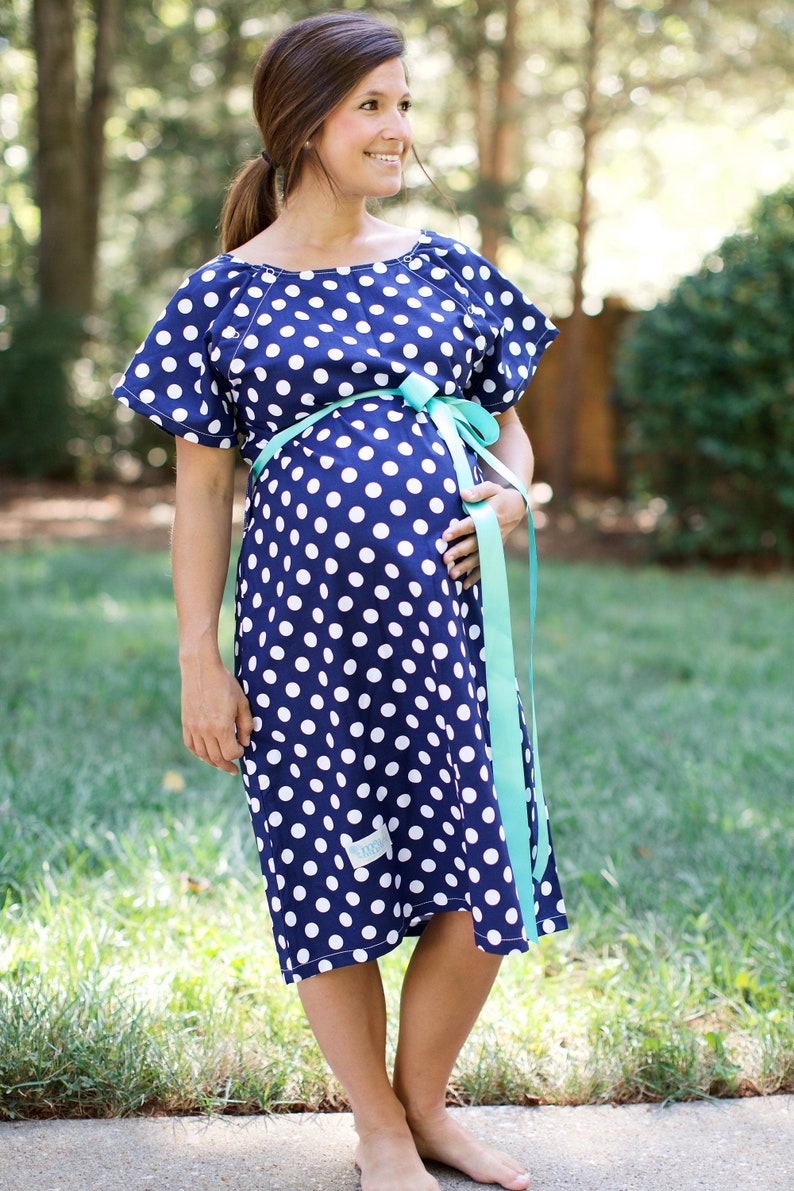 Maternity Robe in Super Soft Fleece Add a Labor and Delivery Gown for a Perfect Hospital Set Navy Polka Dot image 5