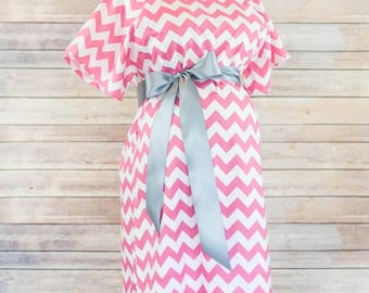 Maternity Hospital Delivery Gown - Snaps for Breastfeeding, Skin to Skin, and Epidural - Best Baby Shower Gift - Pink