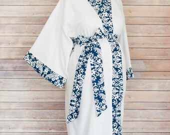 Maternity Robe in Super Soft Microfleece - Add a Labor and Delivery Gown for a Perfect Hospital Set - Navy Paisley