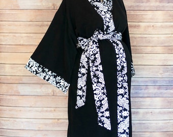 Maternity Robe in Super Soft Black Microfleece - Add a Labor and Delivery Gown for a Perfect Hospital Set - Black Paisley