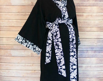 Maternity Robe in Super Soft Black Microfleece - Add a Labor and Delivery Gown for a Perfect Hospital Set - Black Paisley