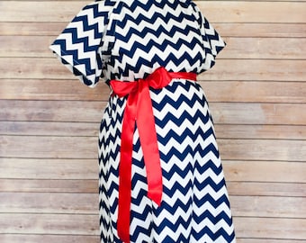 Maternity Hospital Delivery Gown- Super Soft -Perfect Snaps for Breastfeeding, Skin to Skin, and Epidural - Navy Chevron