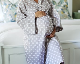 Maternity Robe - Super Soft Cotton - Darling on expecting moms - Navy Paisley