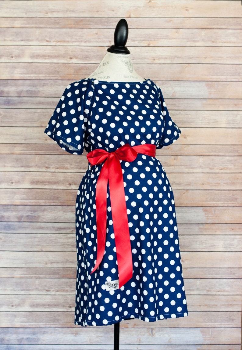 Maternity Robe in Super Soft Fleece Add a Labor and Delivery Gown for a Perfect Hospital Set Navy Polka Dot image 4