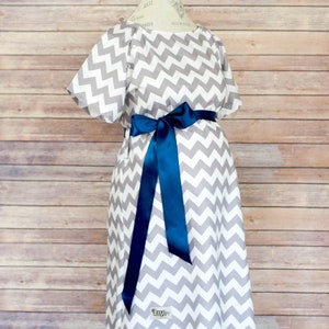 Maternity Hospital Delivery Gown- Super Soft -Perfect Snaps for Breastfeeding, Skin to Skin, and Epidural - Gray Chevron