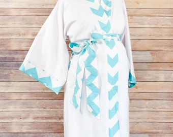 Maternity Robe - Super Soft Cotton - Darling on expecting moms - Perfect Baby Shower Gift - Aqua Chevron