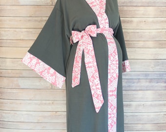 Maternity Robe in Soft Microfleece - Add a Labor and Delivery Gown for a Perfect Hospital Set - Perfect Baby Shower Gift - Pink Paisley