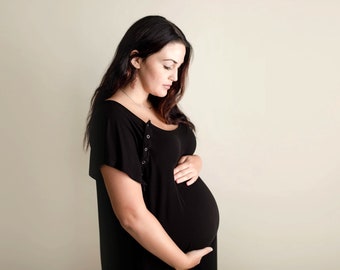 Blouse d'accouchement pour maternité grande taille - Boutons-pression pour l'allaitement, le peau à peau et la péridurale - Cadeau de baby shower pour femme enceinte - 1XL - 3XL