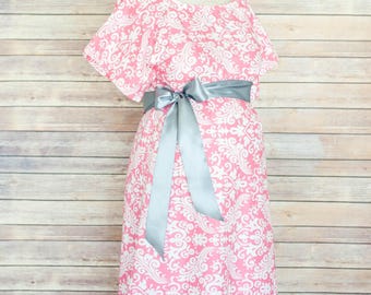 Maternity Hospital Delivery Gown- Super Soft -Perfect Snaps for Breastfeeding, Skin to Skin, and Epidural - Pink Paisley