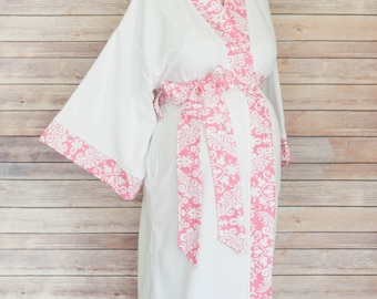 Pink Paisley Maternity Robe in Super Soft Microfleece - Add a Labor and Delivery Gown for a Perfect Hospital Set - Pink Paisley