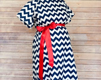 Maternity Hospital Delivery Gown- Super Soft -Perfect Snaps for Breastfeeding, Skin to Skin, and Epidural - Navy Chevron