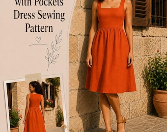 Sleeveless Linen with Pockets  Dress Sewing Pattern,Summer Dress PDF,  Sizes US 2-30