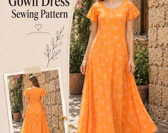 Relaxed Fit Gown Dress Sewing Pattern,Maxi Dresses Pattern, Loose Summer, US 2-30 (PDF)
