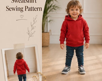 Boy's Hooded Sweatshirt Sewing Pattern,Kids Pullover Hoodie PDF, Sewing Template   Sizes 2/16