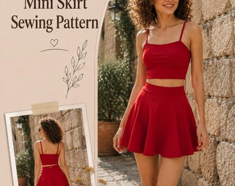 Strap Blouse & Mini Skirt Sewing Pattern,Crop Top Pattern,Two Piece Outfit Size 2-30