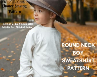 Boy's Round Neck Sweatshirt Sewing Pattern: Sizes 2-16 (PDF Pattern)