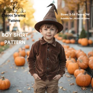Patrón de camisa para niño, patrón de camisa de lino para niño, patrón de costura de vestido para niño, patrón de vestido para hombre, tamaño A4-A0, talla carta 2-16 años