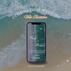 Anpassbare Ziel Hochzeitseinladung Video Vorlage | Strand Hochzeit Digital einladen | Ziel Hochzeit Video einladen