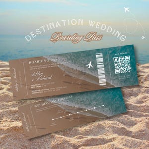 Beach Boarding Pass Wedding Invitation – Tropical Destination & Beach Wedding Invite – Editable Canva Template
