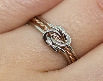 Two toned double love knot ring in solid 14k gold - Celtic knot mother daughter rings - Infinity alternative wedding rings & engagement ring