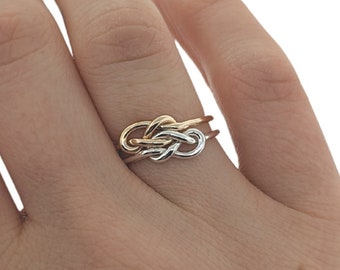 Double knot figure 8 ring in gold filled and sterling silver alternative wedding rings - Infinity ring mixed metal best mom jewelry gift