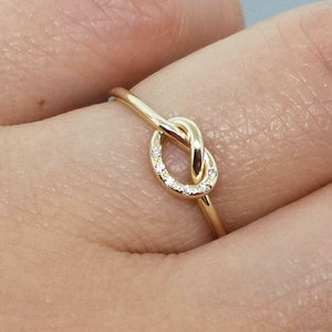 Delicate 14k Gold Diamond Promise Ring - Infinity Love Knot Design for Unique Engagement