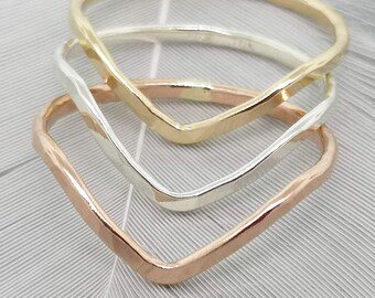 Chevron Ring for best friends - V shaped simple stacking ring - silver or gold-filled knuckle or midi ring for her