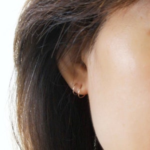 Elegant 14k Gold Spiral Huggies: Delicate Double Hoop Earrings for Anniversary & Everyday Wear