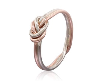 Kleine liefdesknoopring in massief 14k rosé-, geel- of witgouden beloftering - Ring met dubbele knoop, ideaal als verlovingsring of trouwring