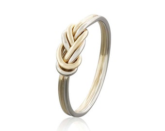 Two tone solid 14k gold figure 8 knot ring perfect wedding bands or gift for wife - Climbing love knot ring ideal as engagement rings