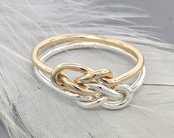 Mixed metal figure 8 double knot ring in gold and silver filled - Love knot engagement rings - Two tone rings best bridal jewelry for her