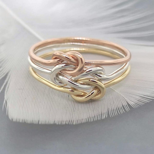 Mother daughter rings in 14k gold and sterling silver - Triple Celtic love knot ring Mothers Day gifts for mom - Unique mixed metal ring