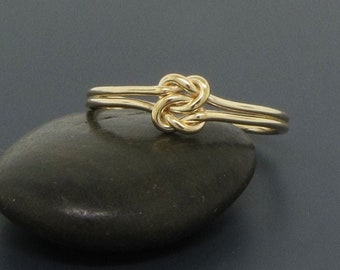 Stevige 14k gouden knoopring - Dubbele liefdesknoop verlovingsring of alternatieve trouwringen - Infinity belofte ring voor haar - 14k gouden sieraden